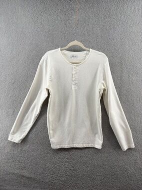 Saturdays New York City Ivory Long Sleeve Henley Tee Medium Cotton